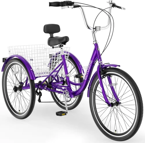 Miniatura 17 de MOONCOOL Triciclos para adultos de 3 ruedas y 7 velocidades, triciclos para adultos de 20/24/26 pulgadas, bicicleta de 3 ruedas con cesta para Plume