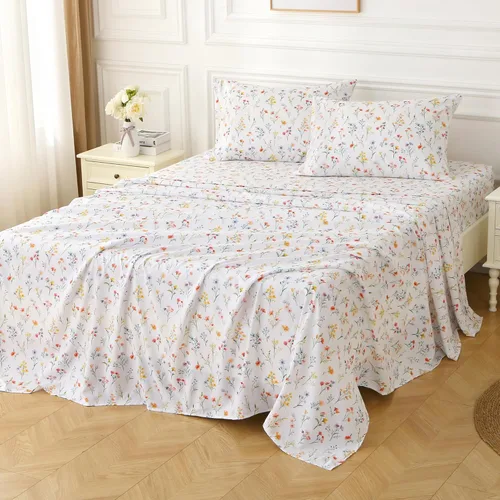 Miniatura 65 de Viviland Juego de sábanas de 3 piezas con estampado botánico de mariposas y flores rosas y moradas, sábanas de microfibra suave y transpirable