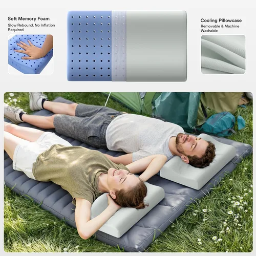 Miniatura 5 de Almohada de viaje de espuma viscoelástica – Almohadas de camping refrescantes para dormir 2 alturas – Pequeña almohada de espuma viscoelástica