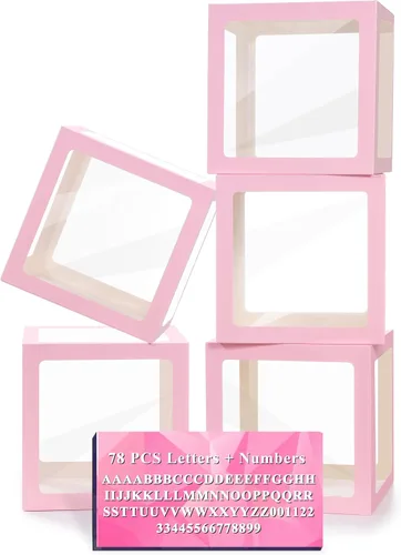 Miniatura 15 de Cajas de bebé con letras para baby shower, 4 cajas de globos transparentes con 60 letras para decoraciones de revelación de género, bloques de bebé