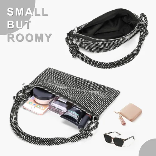 Miniatura 3 de Rhinestone Purses for Women Chic Sparkly Evening Handbag Bling Hobo Bag Shiny Silver Clutch Purse for Party
