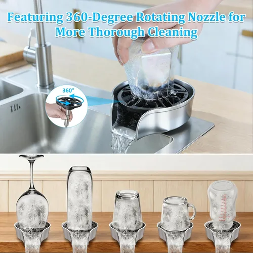 Miniatura 2 de Enjuagadora de vidrio para fregadero de cocina, enjuague de vidrio de alta presión giratoria de 360 grados con cabezal rociador extraíble, enjuague