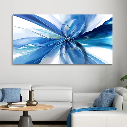 Miniatura 4 de HKDGOKA Lienzo grande para pared, diseño abstracto azul y blanco, con diseño de flores degradadas, pinturas modernas, listas para colgar, sala
