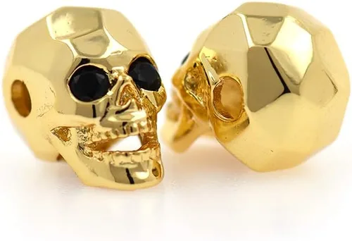 Miniatura 8 de Dijes de cuentas de cabeza de calavera para hombre, pulsera original, fabricación de joyas, 0.315 x 0.512 in (10 unidades, plateado)