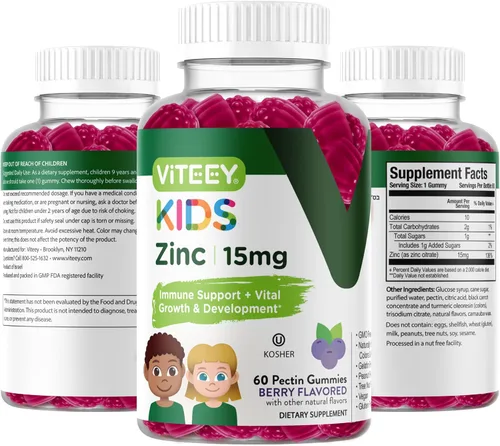 Miniatura 10 de Viteey - Gomitas de zinc para niños, 15 mg, sabrosas gomitas masticables con sabor a bayas Immune Support - Powerful Natural Antioxidant, Kids
