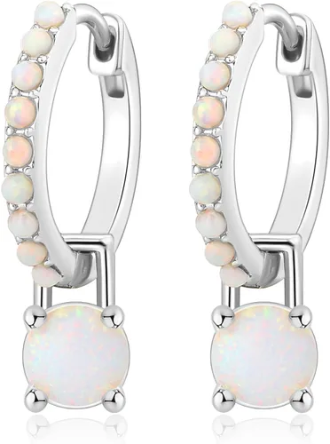 Miniatura 2 de Aretes de aro de plata de ley chapada en rodio para mujer, mes de nacimiento, aretes únicos de plata esterlina chapada en rodio para mujer