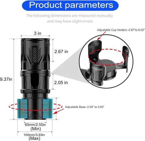 Miniatura 4 de Expansor multifuncional de portavasos 2 en 1 para automóvil, extensor de soporte de doble taza con base ajustable, se adapta a Yeti, Hydro Flask