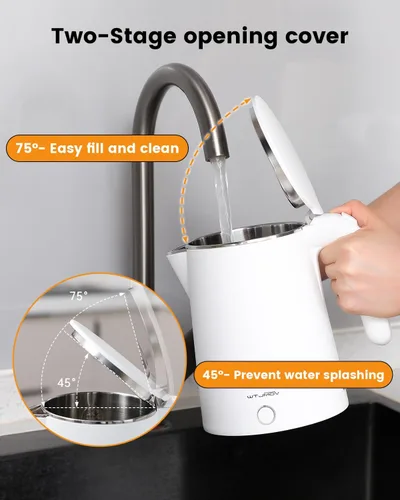 Miniatura 6 de WTJMOV Hervidor Eléctrico de Acero Inoxidable, 1.0L Hervidor de Agua Pequeño 1200W Ebullición Rápida, Hervidor de Té de Pared Doble Automático