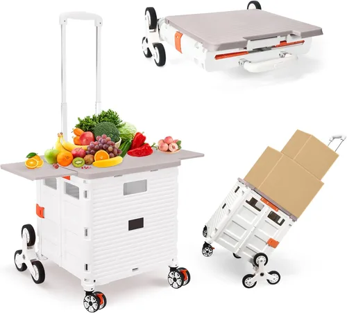 Miniatura 23 de Carrito plegable con ruedas, resistente al desgaste, sin ruido, carrito de compras con ruedas para comestibles, caja de herramientas de Caqui