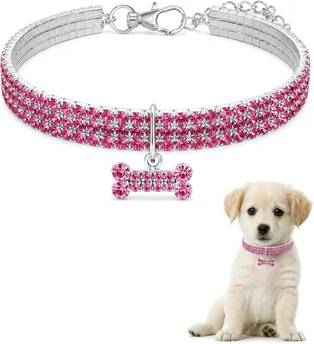 Collar para mascotas con diamantes de imitación, collar de 3 filas de diamantes de cristal brillantes para perro, collar de boda con diamantes de