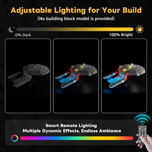 Miniatura 3 de Kyglaring Kit de luz LED compatible con bloques de construcción Lego U.S.S. Enterprise NCC-1701-D 10356, control remoto actualizado, solo luces