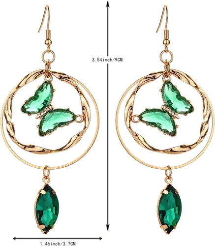Miniatura 2 de OUTVIE Aretes colgantes de cristal de mariposa de 14 quilates, hechos a mano, aretes de aro de aniversario, cumpleaños, mariposa, regalos