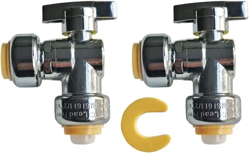 HQMPC Válvula de parada angular, 1/2 pulgada Ptc x 1/2 pulgada sin compresión de plomo, válvula de agua de cierre de ángulo con clip de desconexión,