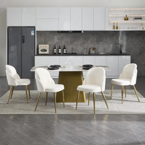 Miniatura 9 de Boucle - Juego de 2 sillas de comedor sin brazos, modernas sillas de cocina tapizadas con patas de metal dorado para cocina, comedor, color negro