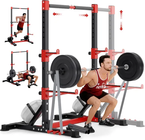 Miniatura 10 de YOLEO Smith Machine & Squat Rack Combo, Multi-Functional Power Racks with Adjustable Width & Pull-Up Bar, Cable Crossover Power Cage, Independent
