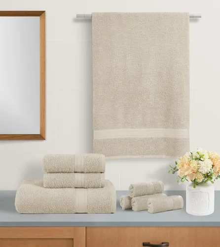 Miniatura 4 de Juego de toallas de 8 piezas ultra suave, 100% algodón puro, 2 toallas de baño grandes de 28 x 56 pulgadas, 2 toallas de mano para baño de 16 x 26
