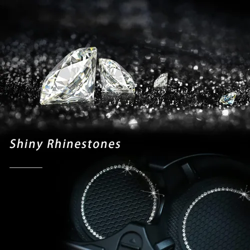 Miniatura 5 de Ziciner 4 unidades de portavasos para automóvil con brillo, portavasos de goma suave con cristales, tapete antideslizante para tazas con strass
