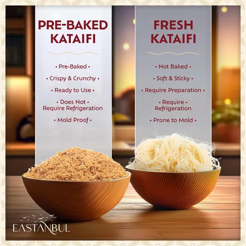 Miniatura 9 de Eastanbul Kataifi horneado y rallado para chocolate de Dubai, masa de pastelería Kadayif para pudín de leche, gránulos tostados Katifi Muhallebi