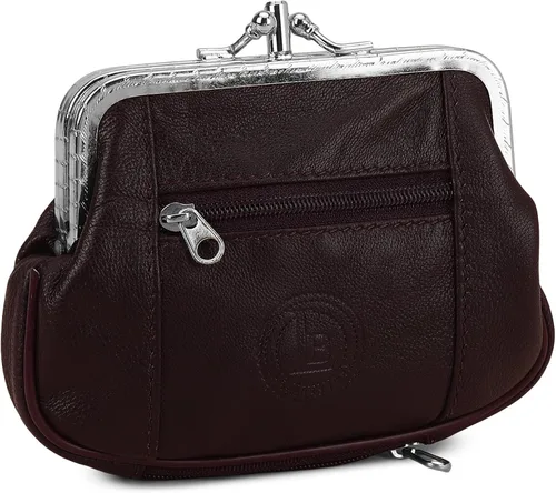 Miniatura 14 de Leatherboss - Cartera de piel auténtica con doble marco y bolsillo con cremallera
