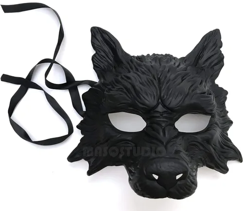 Miniatura 2 de MasqStudio Máscara de lobo negro, máscara de lobo blanco, máscara de lobos para mascarada, disfraz de Halloween, cosplay, fiesta