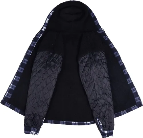 Miniatura 6 de Chaqueta de franela a cuadros para hombre, de felpa con capucha, sherpa con cremallera, pesada y gruesa, cálida para invierno