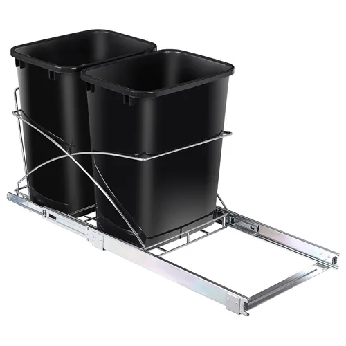 Miniatura 7 de Bote de basura deslizante extraíble de 35 cuartos de galón, contenedor de basura doble, contenedores de reciclaje debajo del gabinete para cocina