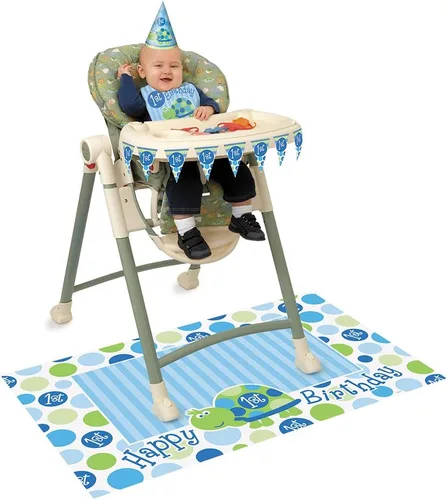Miniatura 2 de Kit de silla alta de tortuga de primer cumpleaños Azul 4 piezas