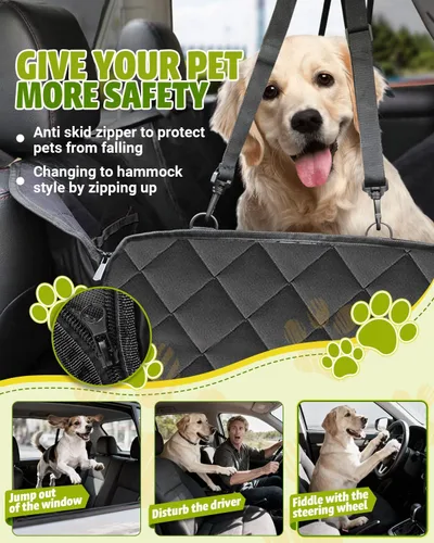Miniatura 5 de Funda de asiento de coche para perros, funda de asiento para perros 600D resistente y duradera para asiento trasero, hamaca para perros 100%