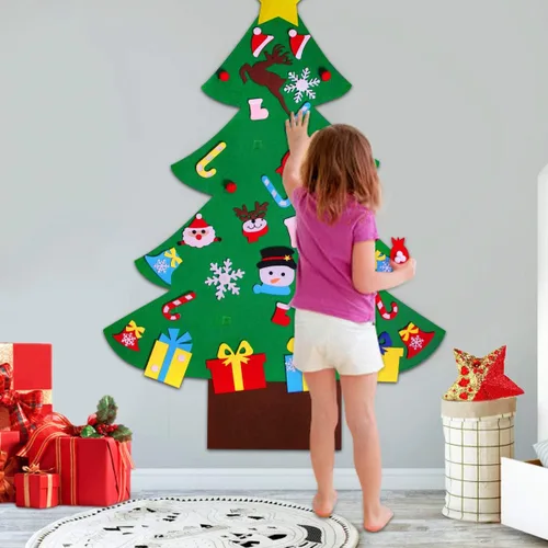 Miniatura 2 de Juego de árbol de Navidad de fieltro de 4 pies con 36 adornos – Árbol de Navidad de fieltro para colgar en la pared para niños pequeños, decoración