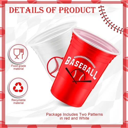 Miniatura 2 de Norme 48 piezas Suministros para fiesta de béisbol a granel 16 oz Vaso de plástico grueso desechable para fiesta de béisbol para bebidas frías