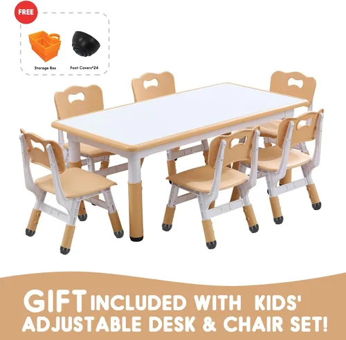 Miniatura 5 de Juego de Mesa y Silla para Niños Ajustable en Altura para Niños Pequeños y Juego de 6 Sillas con Escritorio a Prueba de Grafiti, Patas