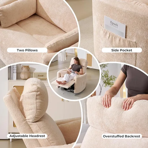 Miniatura 6 de Sillón reclinable giratorio de gran tamaño con masaje y calor, sillón reclinable giratorio para guardería con reposacabezas ajustable, silla Beige