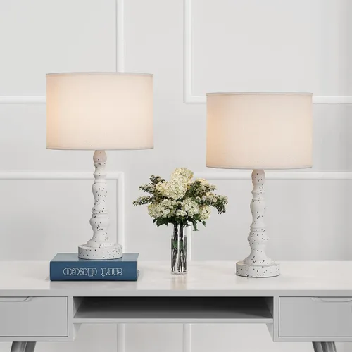 Miniatura 5 de Pia Ricco Juego de 2 lámparas de mesa estilo casa de campo de 21 pulgadas, lámpara de mesa de resina para dormitorio, sala de estar, lámparas