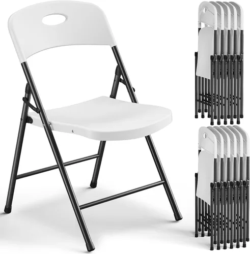 Miniatura 10 de Paquete de 2 sillas plegables, sillas plegables de metal resistente de plástico para exteriores e interiores, portátiles de capacidad de 350 libras