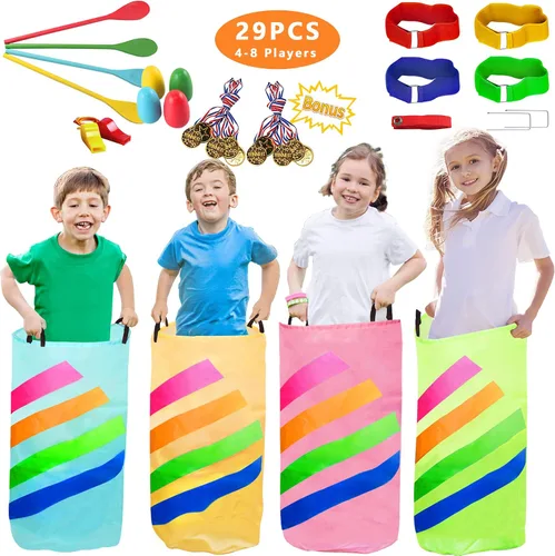 Miniatura 8 de 28 bolsas de carreras de sacos de papas, carreras de huevos y cucharas, juegos de carnaval, bandas de carreras de relevo de 3 patas, juegos al aire