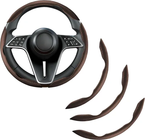 Miniatura 17 de Funda de volante de fibra de carbono, juego de 2 piezas con diseño de mariposa segmentado de agarre antideslizante y cómodo, fácil instalación