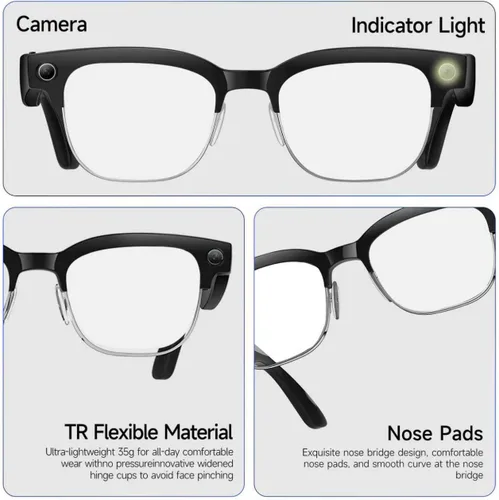 Miniatura 8 de Yowow BIT Lentes de cámara inteligente AI con cámara HD de 8 MP, fotos 4K y video 1080P, antivibración, llamadas de música y Bluetooth, traducción