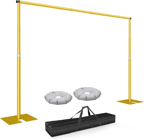 Miniatura 16 de Kit de soporte de fondo de tubo y cortina de 10 x 10 pies, soporte ajustable resistente con bolsa de transporte, marco de fondo de metal para Negro