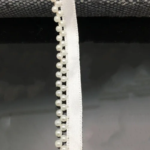 Miniatura 2 de FQTANJU 5 yardas de cinta de encaje con perlas de imitación y apliques de perlas para flecos para decoración de fiesta de boda, decoración