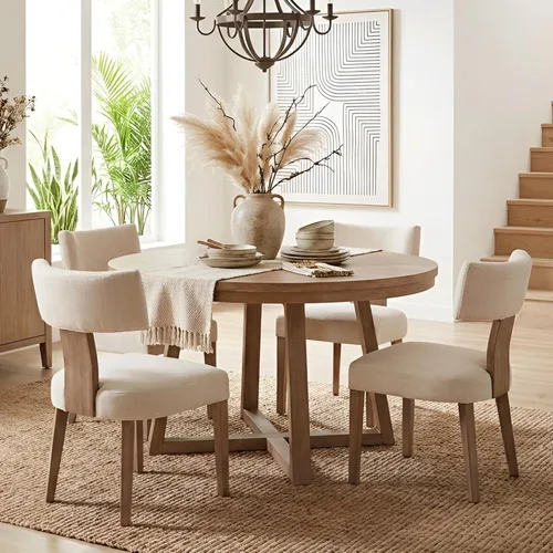 HNY Juego de 4 sillas de comedor modernas de mediados de siglo, sillas de cocina de acento tapizadas en tela de lino estilo granja con respaldo