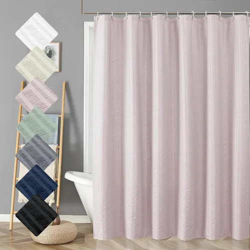 Miniatura 63 de Aiyufeng Moga - Cortina de ducha verde salvia, cortinas de ducha texturizadas en relieve 3D para baño, cortina de baño de tela de poliéster de lujo