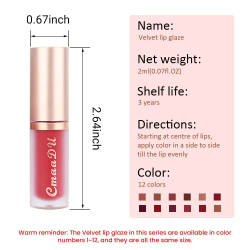 Miniatura 6 de evpct 1 Pieza Lápiz Labial Líquido Mate Malva Brillo Labial Conjunto Brillante para Mujeres Negras 24 Horas Rosa Lápiz Labial Sedoso Terciopelo