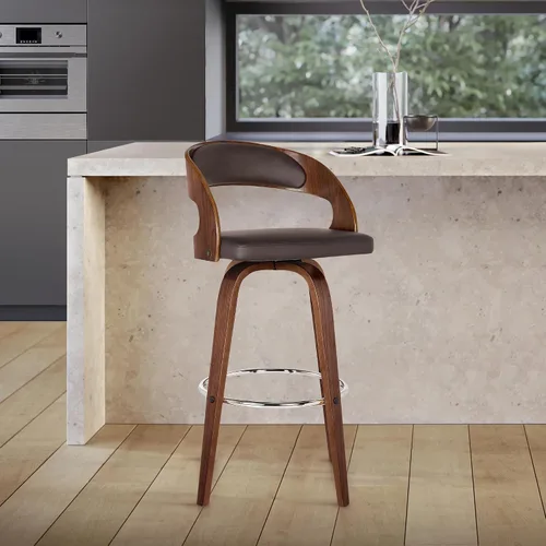 Miniatura 5 de Armen Living Shelly 26" Altura del Asiento Taburete Giratorio de Bar de Estilo Moderno de Mediados del Siglo para Isla de Cocina y Encimera en Cuero