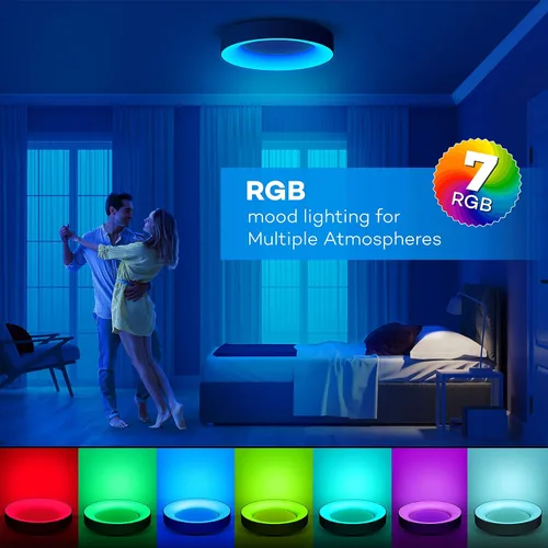 Miniatura 4 de Annaror Lámpara de Techo LED RGB de Montaje al Ras con Control Remoto, Luminaria de Techo Negra de 11 Pulgadas 24W, Color de Luz Cambiable