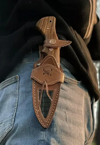 Miniatura 8 de 10 "hecho a mano forjado de acero de Damasco caza supervivencia desollar bushcraft cuchillo EDC Horizontal llevar vaina