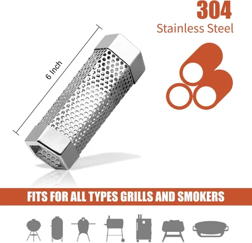 Miniatura 2 de Tubo de humo para ahumador de pellets de 6 pulgadas, acero inoxidable para ahumador de pellets, accesorios para ahumadores calientes o fríos