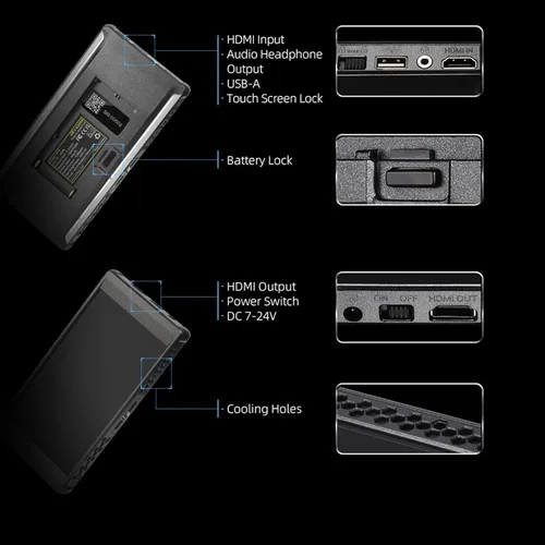 Miniatura 8 de Portkeys PT6 + NP-F750 - Kit de cargador Zgcine, pantalla táctil DCI-P3 IPS de 5.2 pulgadas, monitor de campo DCI-P3 IPS DSLR en cámara, entrada