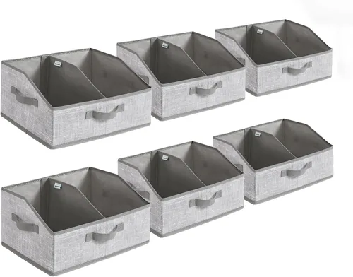 SONGMICS Juego de 6 cestas de almacenamiento, contenedores de almacenamiento plegables con divisores extraíbles, cajas de tela, 15.7 x 11.8 x 7.9