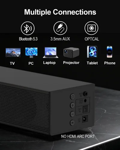 Miniatura 8 de Barra de sonido de 120 W, sistema de sonido envolvente de 2.1 canales para TV, barra de sonido con subwoofer para cine en casa, barra de sonido