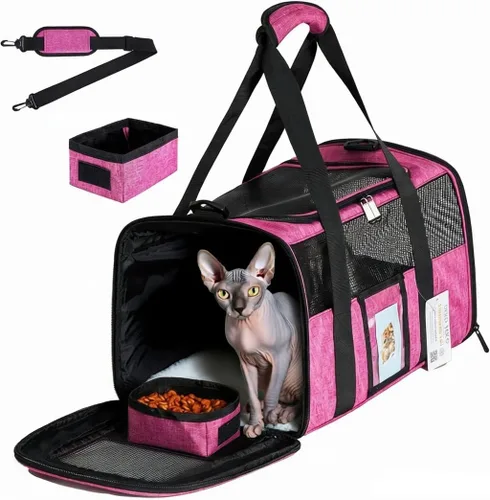 Transportín para gatos y perros pequeños, gatitos, cachorros, transportín para mascotas para gatos pequeños y medianos de menos de 15 libras, Rojo